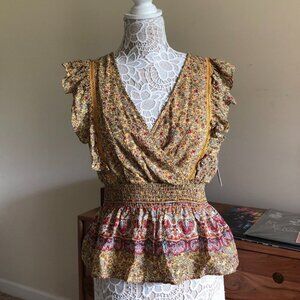 Floral Peplum Sleeveless Blouse Summer Flowers Tank Cropped